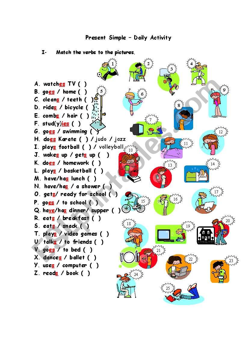 Daily Activity Verbs ESL Worksheet By Bamarcia