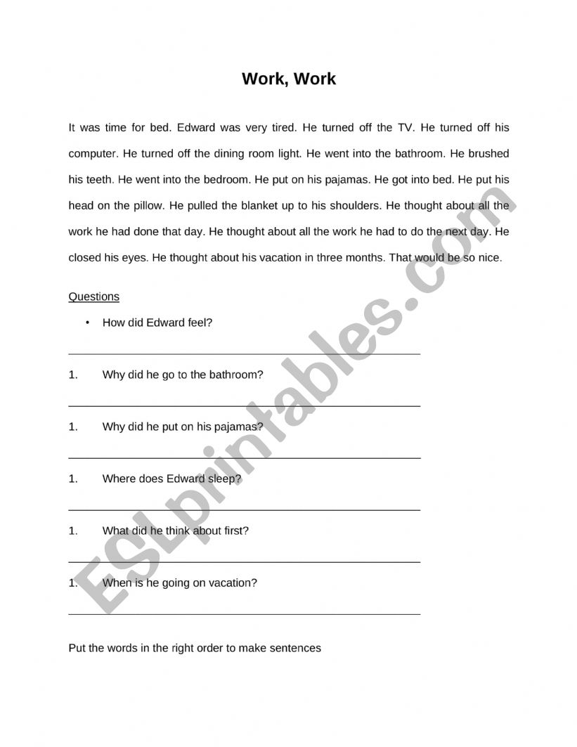 Work worksheet