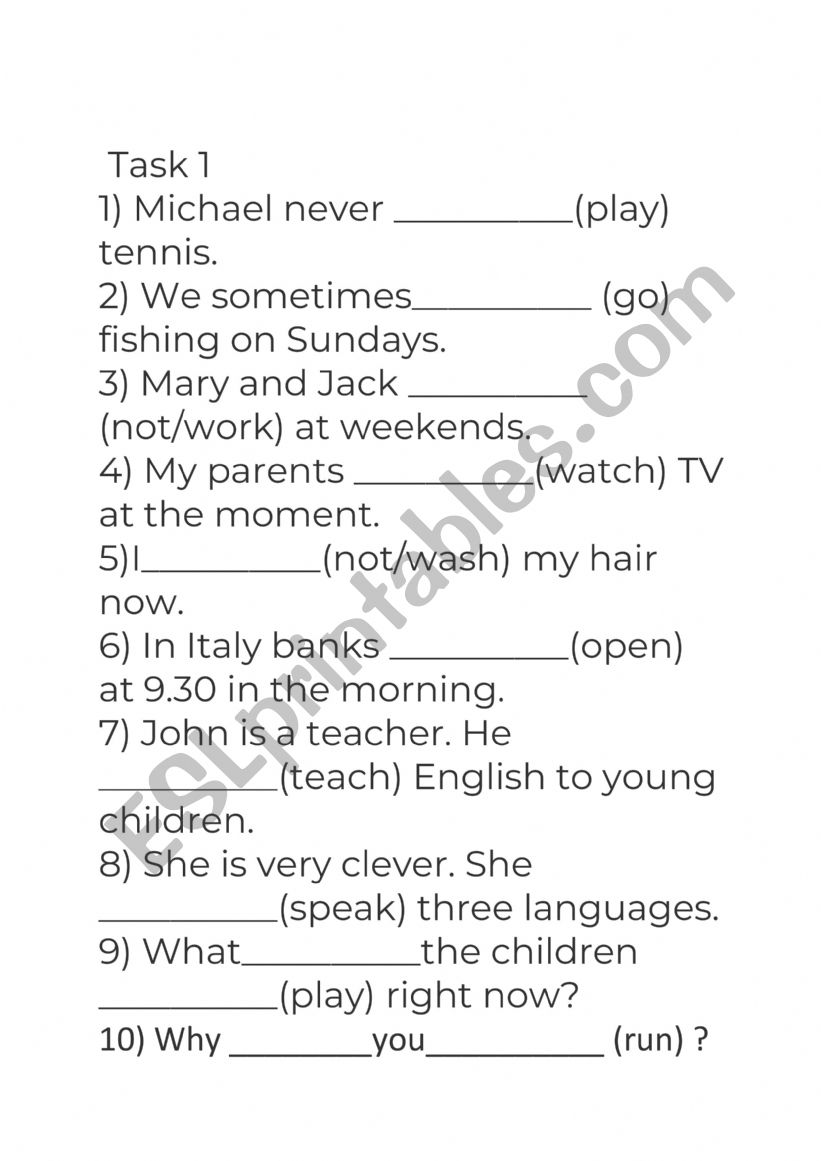 present tense worksheet