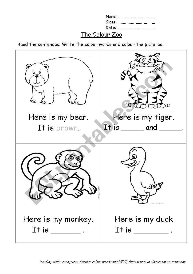 Colour Zoo worksheet