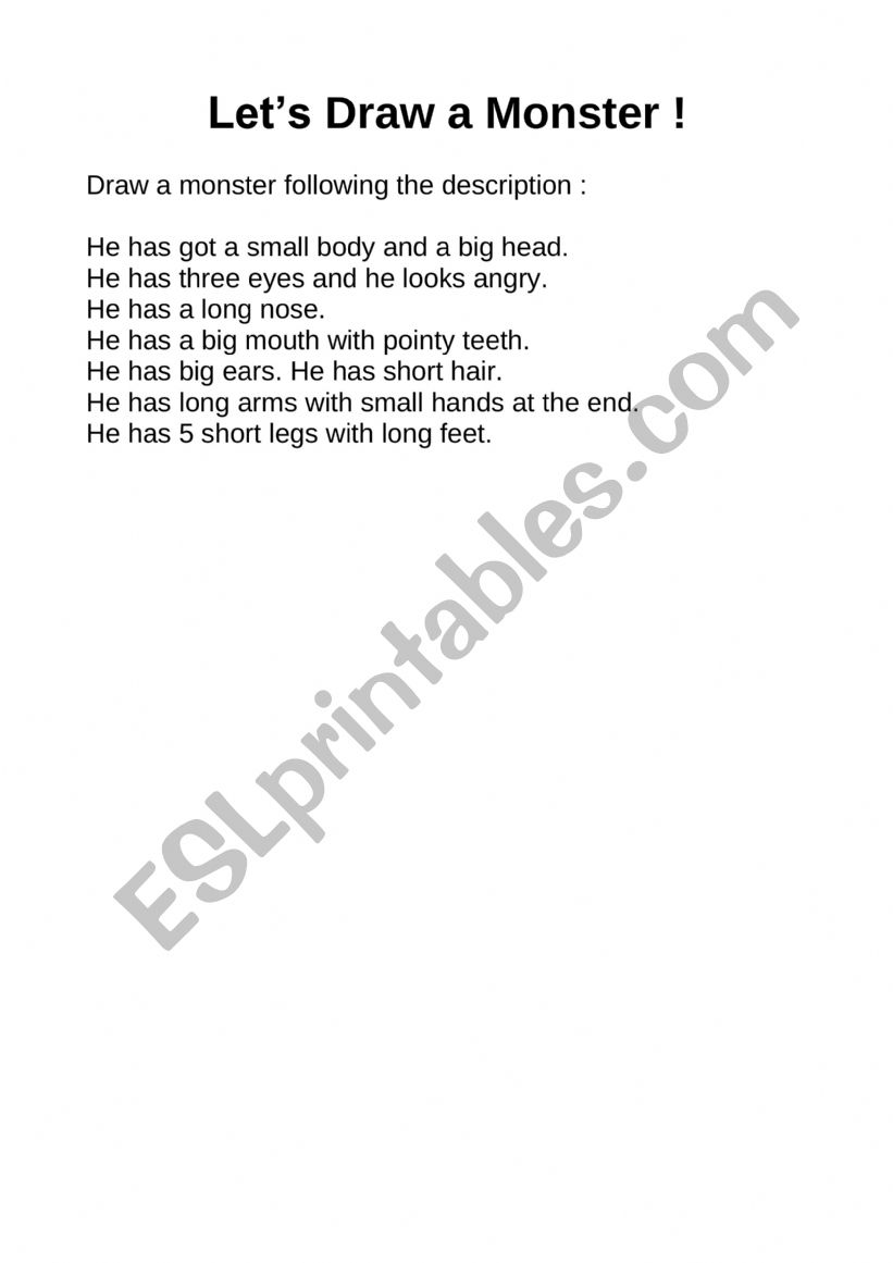 Draw a monster- Body vocabulary