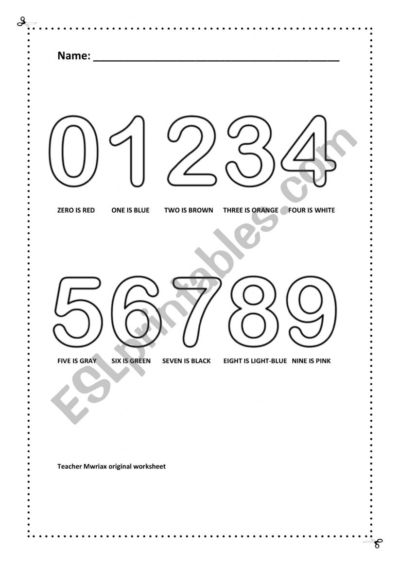 Colour the numbers worksheet