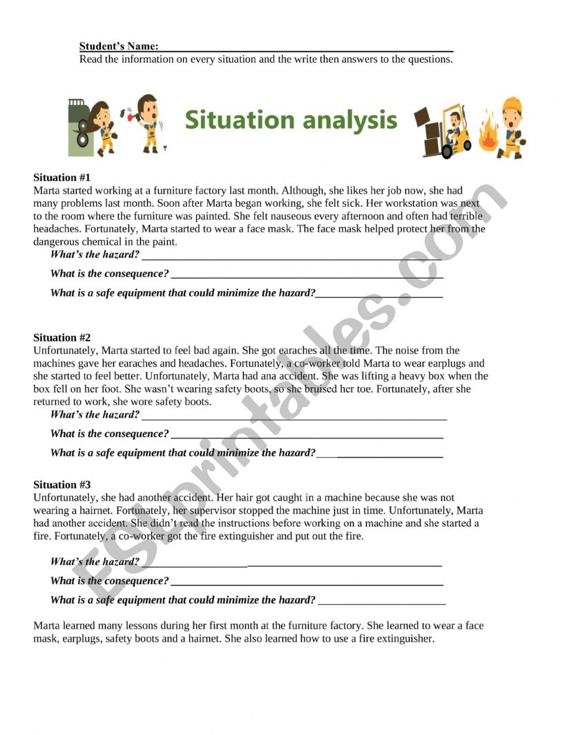 SAFETY AT WORK worksheet
