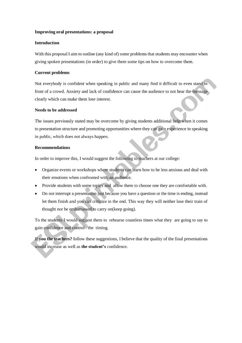 ORAL PRESENTATION worksheet