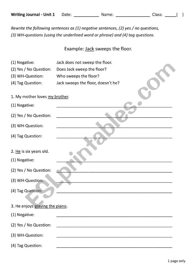 Present Tense worksheet