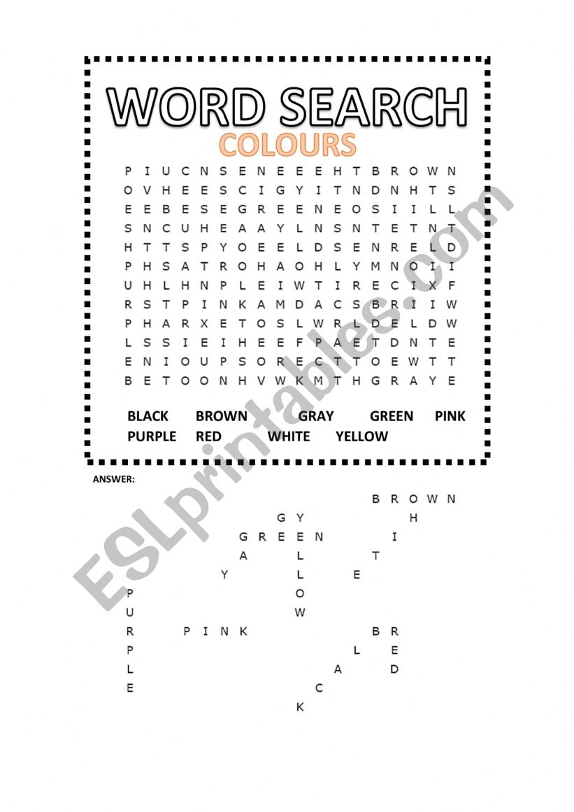 Word Search Colors worksheet