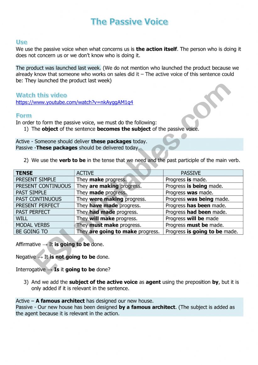 THE PASSIVE VOICE worksheet