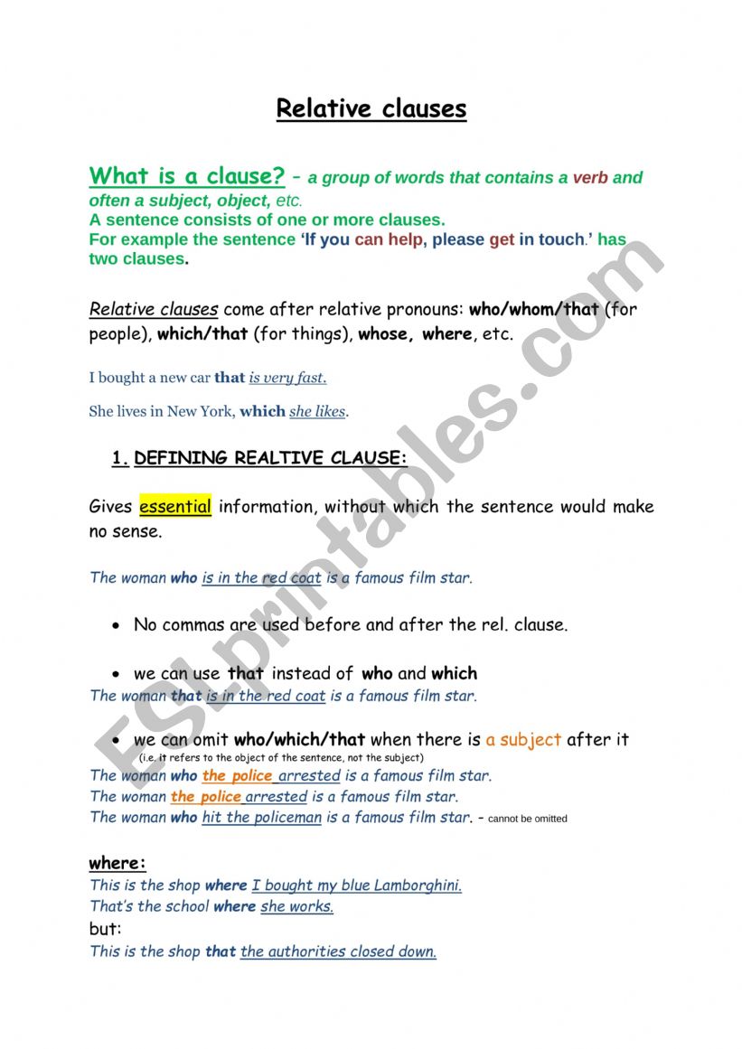 Relative clauses worksheet