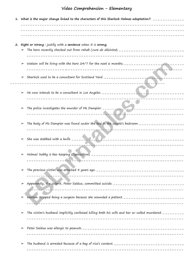 Oral Comprehension: Pilot episode Elementary