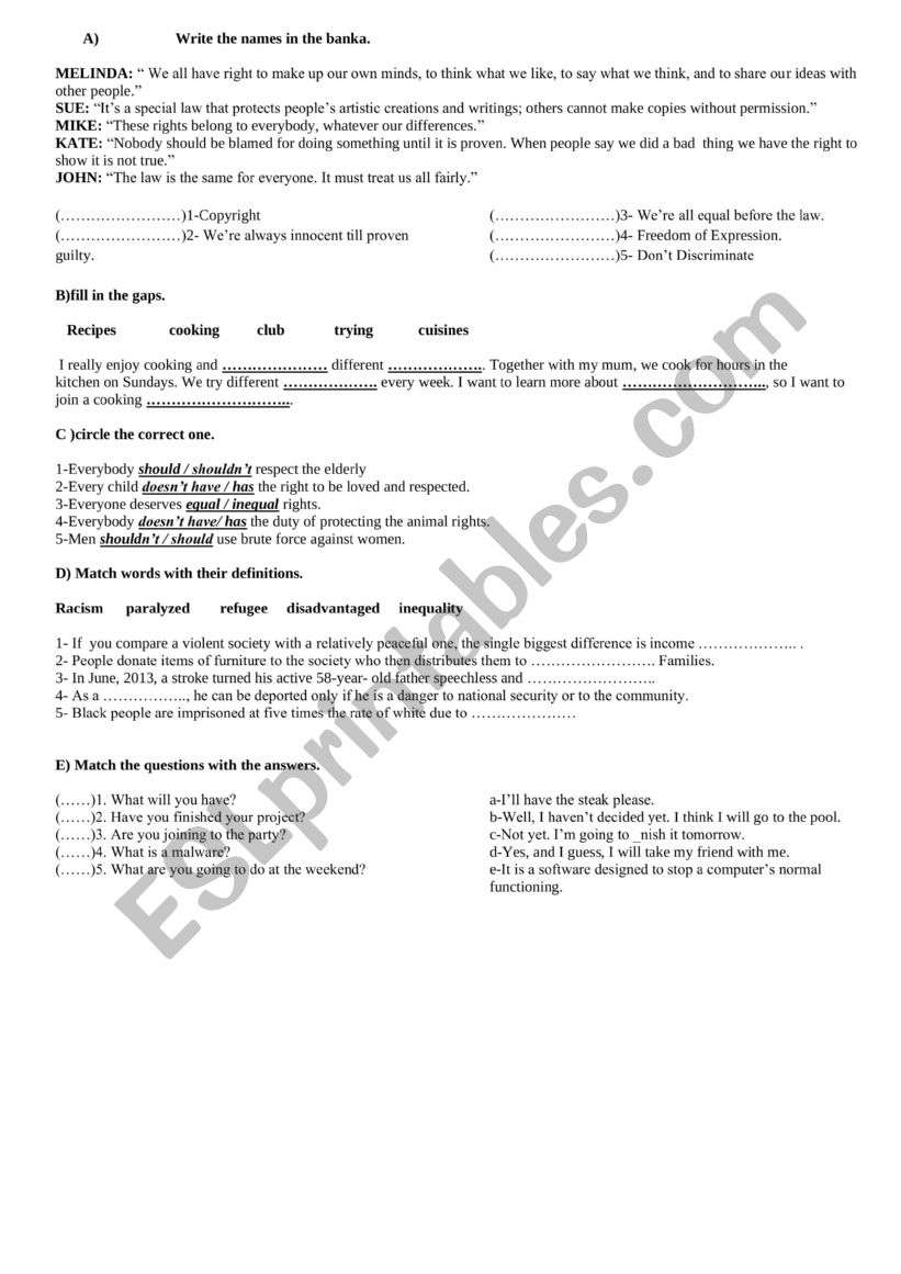 Revision test (human rights,  should/shouldnt 