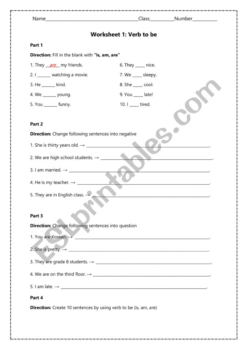 verb to be worksheet  worksheet