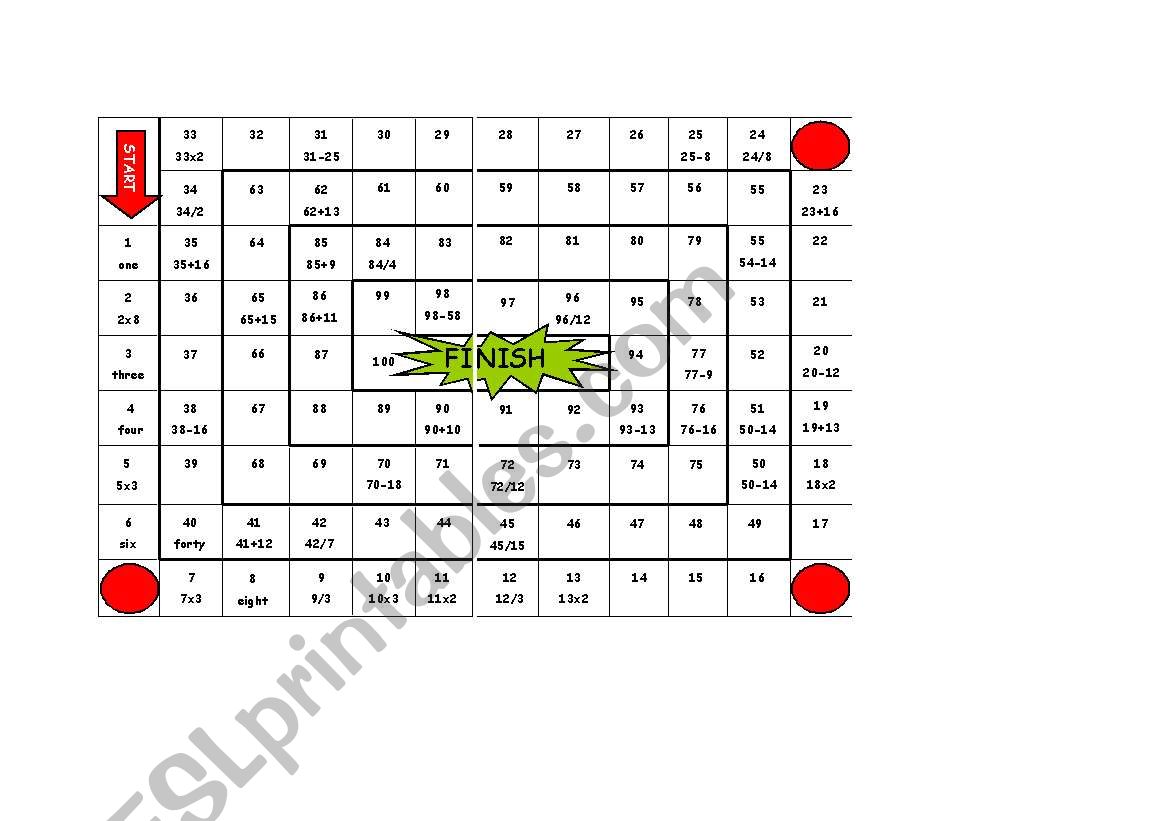 numbers game worksheet