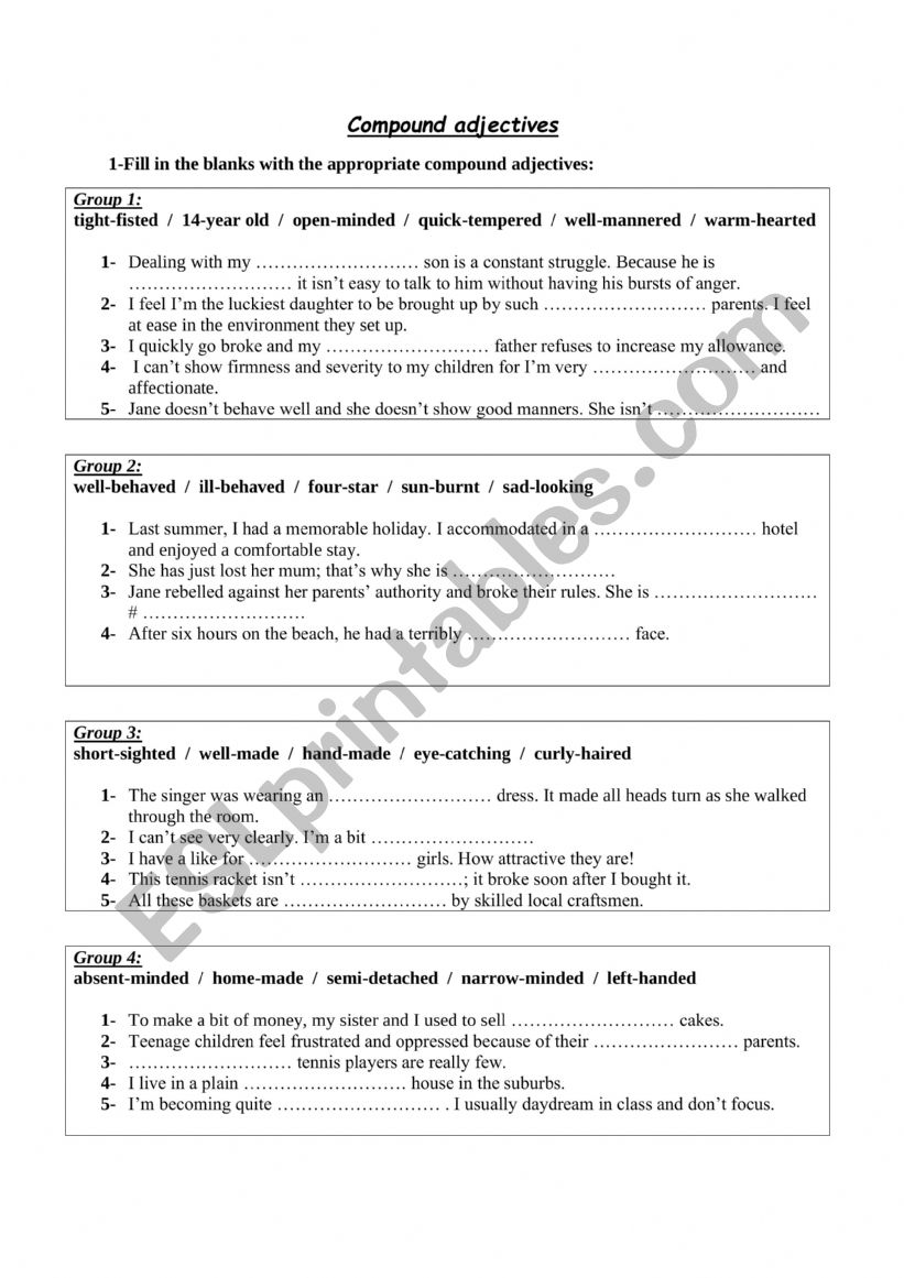 Compound adjectives worksheet