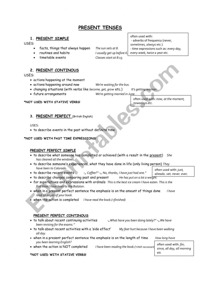 Present tenses worksheet