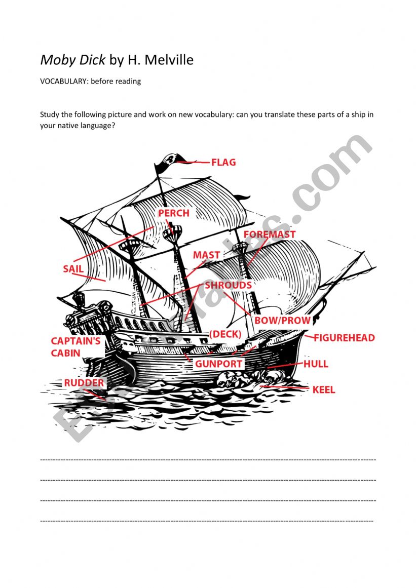 Parts of a ship_Moby Dick worksheet