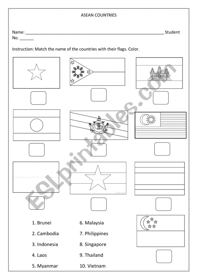 Asean Countries worksheet