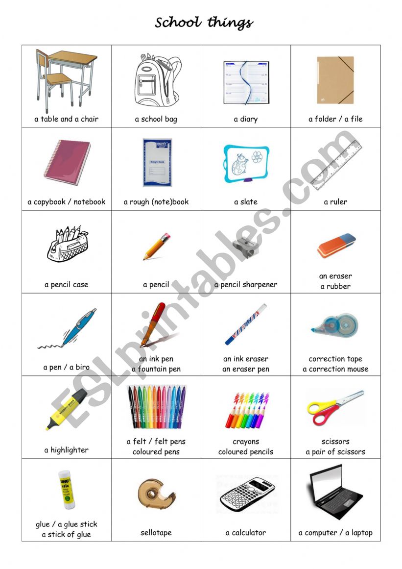 School things worksheet