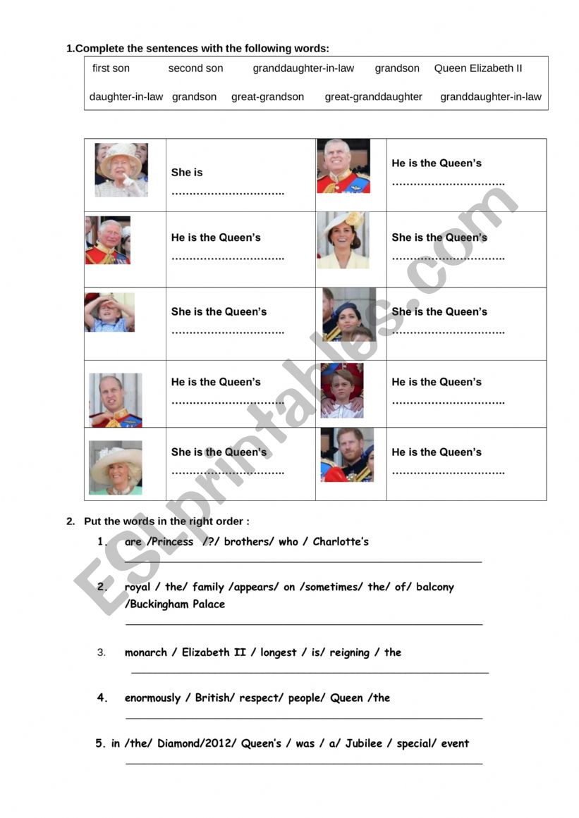 the Royal Family worksheet