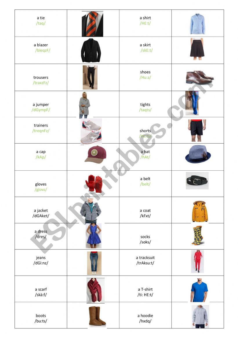 memory game clothes worksheet
