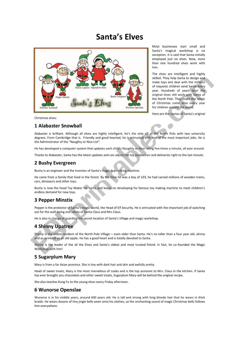 Santa�s elves worksheet