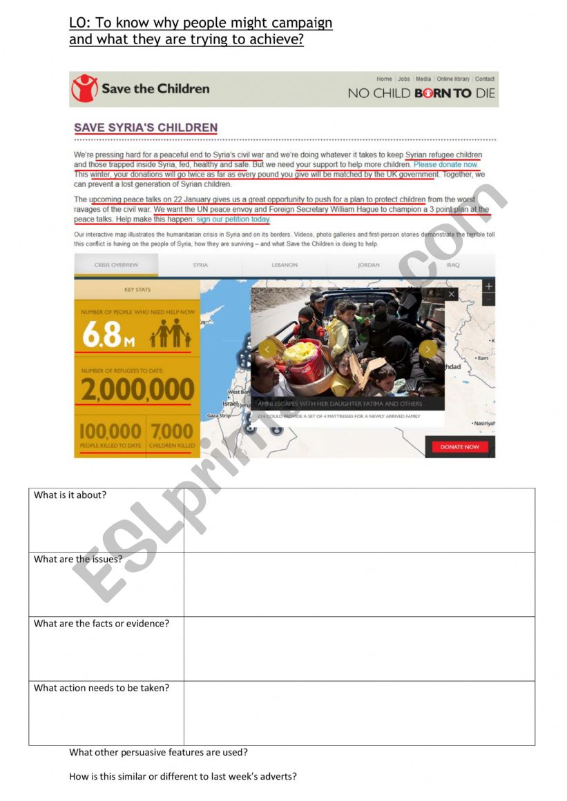 Charity leaflet worksheet