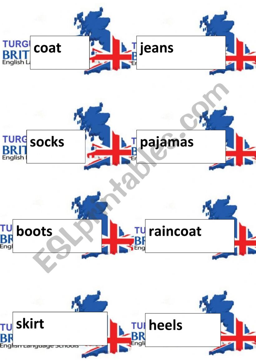flashcards clothes worksheet