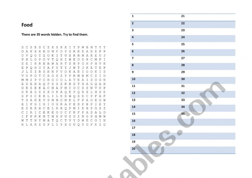 Food - Wordsearch worksheet