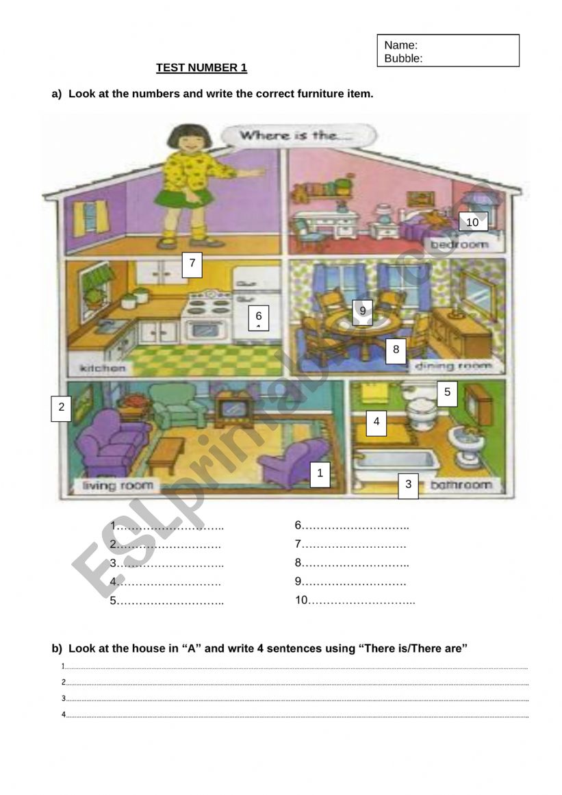 There is/are-Parts of the house-Furniture-Prepositions
