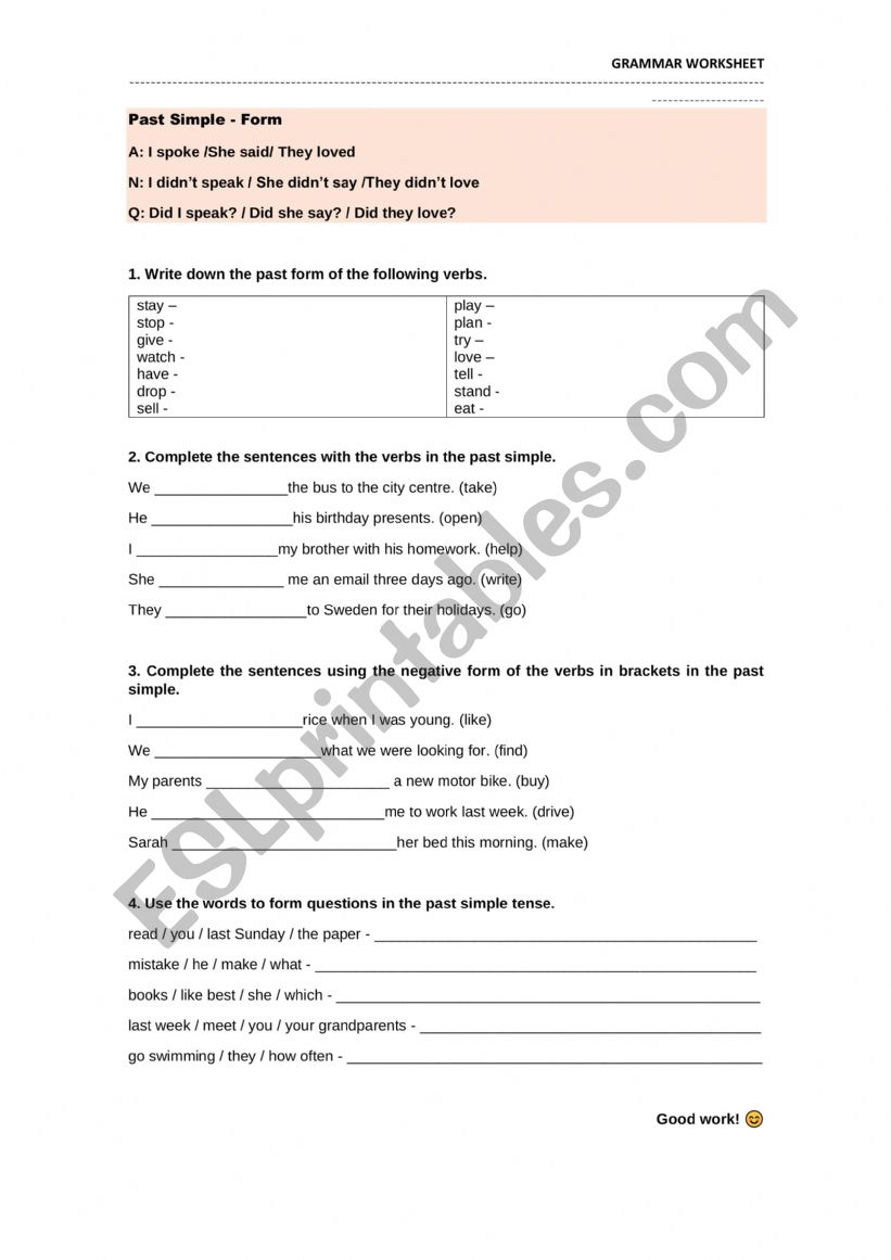 Past Simple worksheet