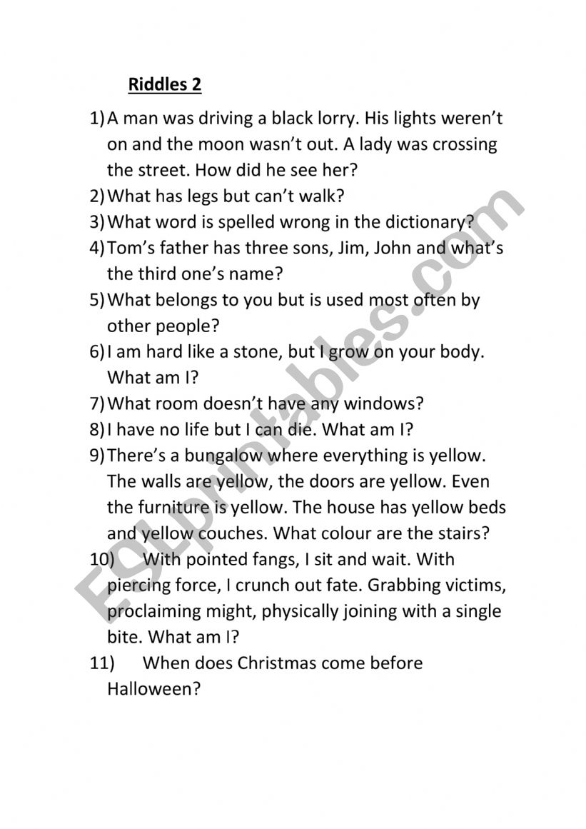 B2 level riddles worksheet