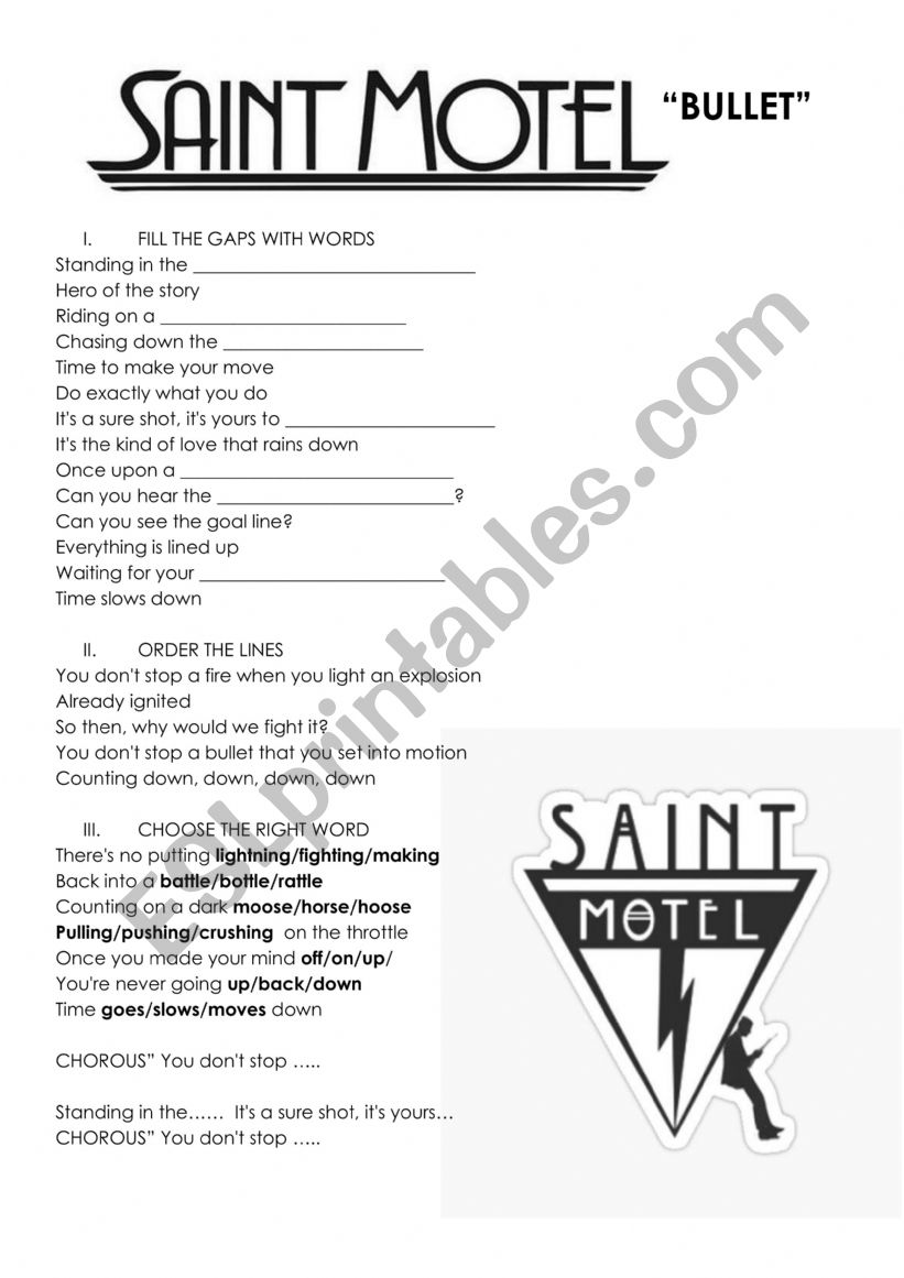 saint motel BULLET  worksheet