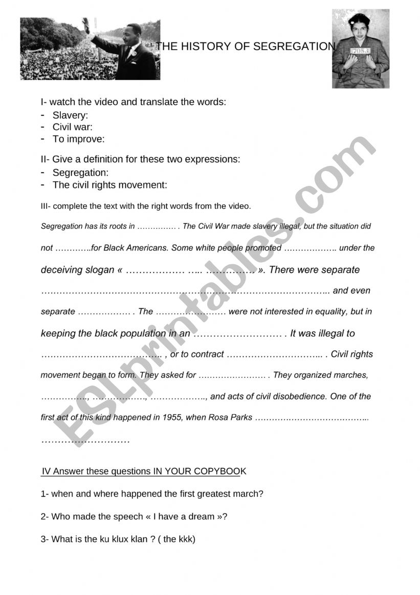 the history of segregation worksheet