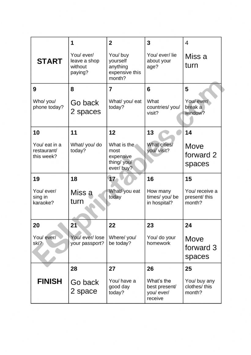 Present Perfect Board Game worksheet