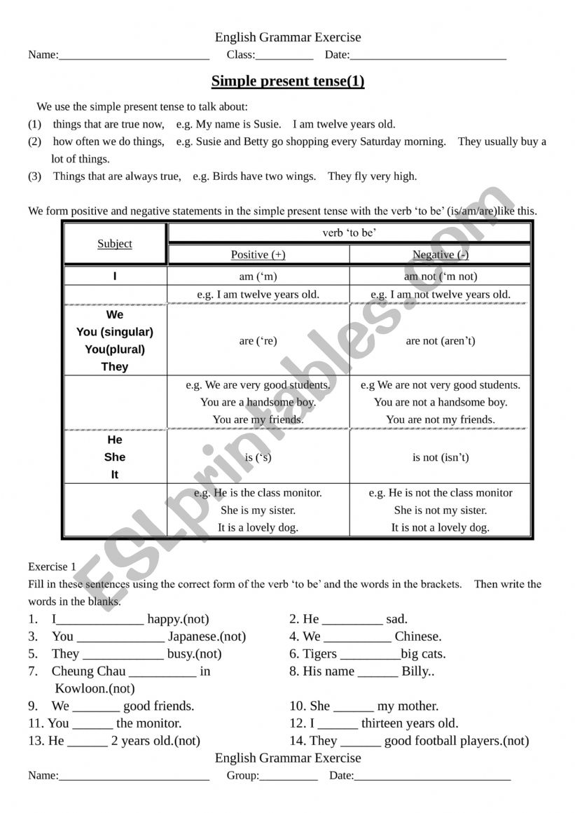 English grammar exercise worksheet