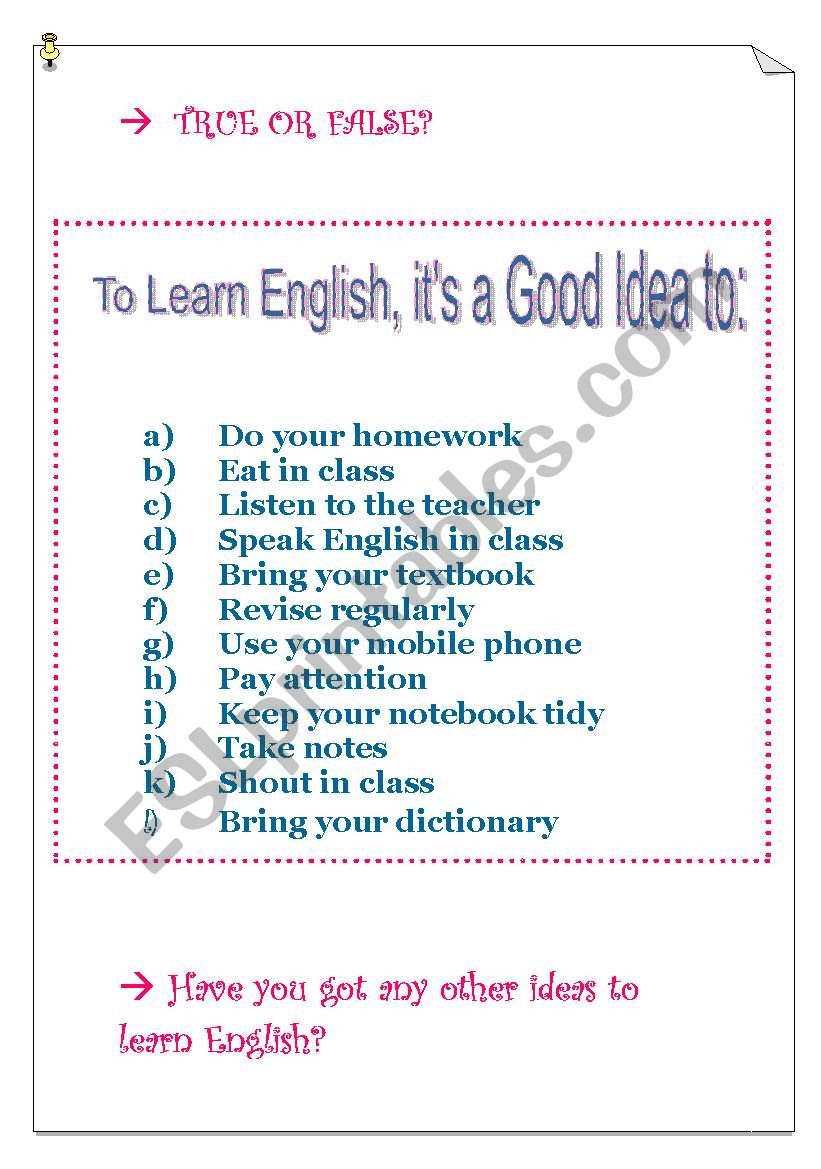 learning tips worksheet