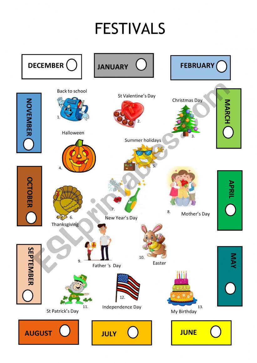 Festival calendar worksheet