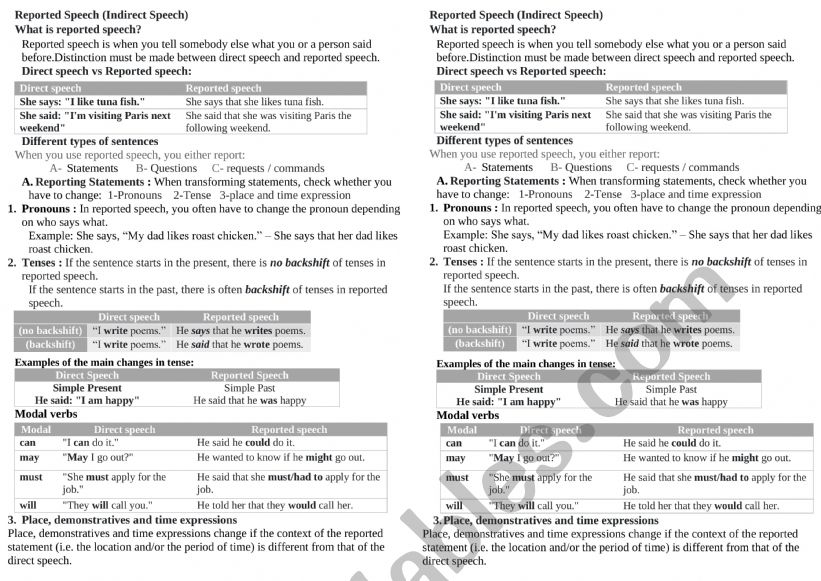 reported speech worksheet