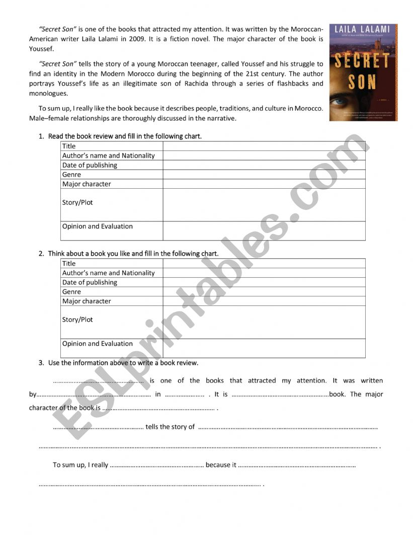 Book Review worksheet