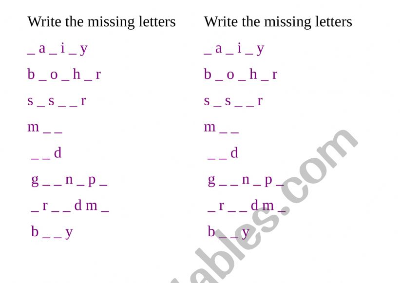 Write the missing letter (family)