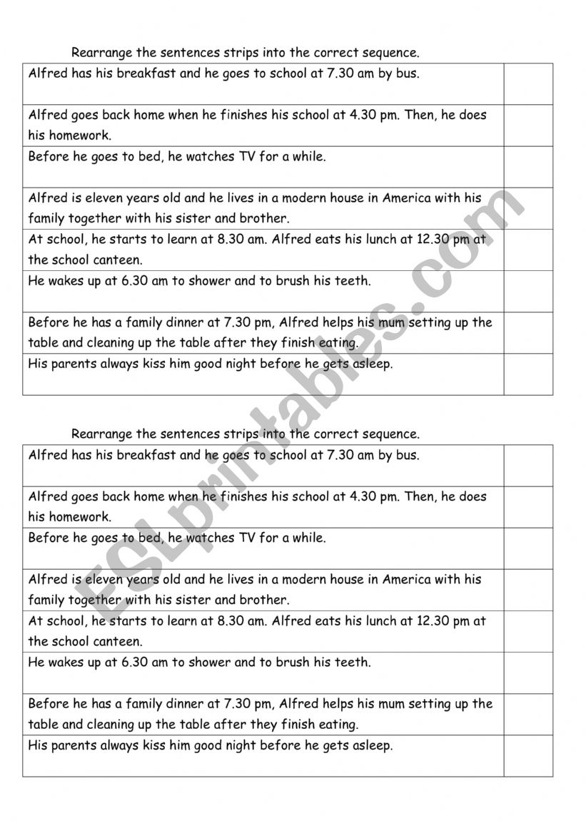 Alfred daily routine worksheet