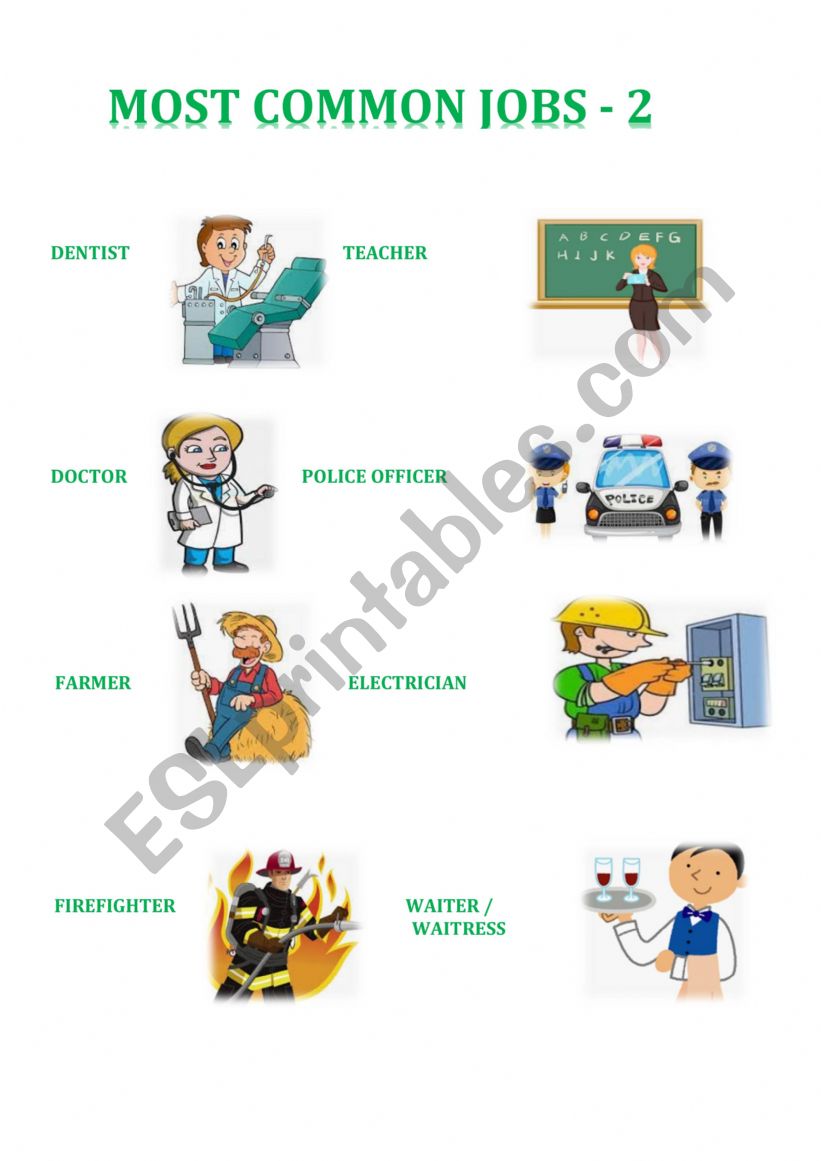 Most Common Jobs 2 worksheet