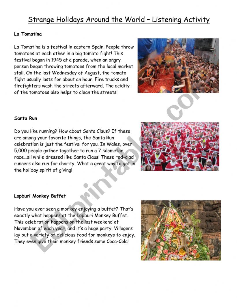 Strange Holidays worksheet