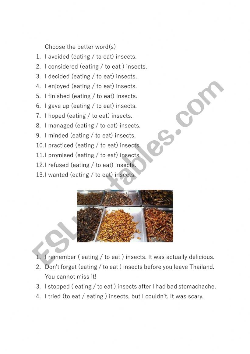 Verb (infinitive vs -verb) worksheet