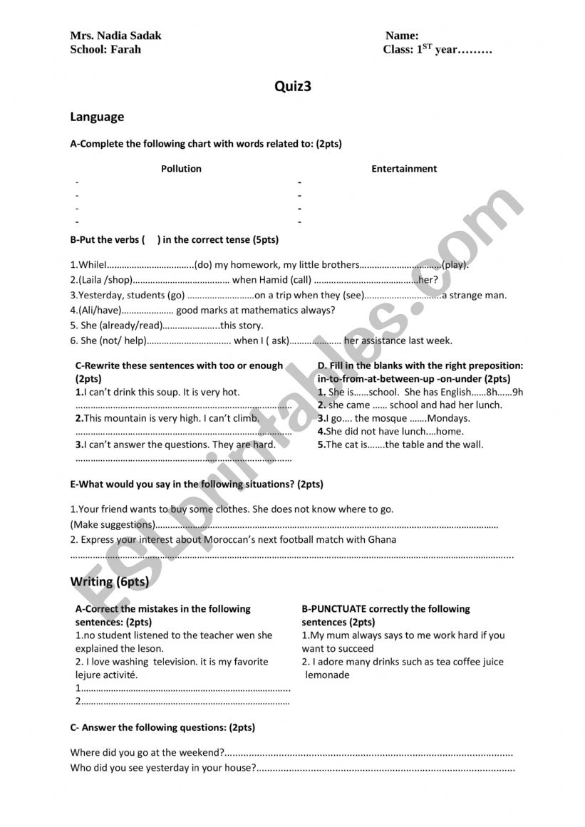 Quiz III  worksheet