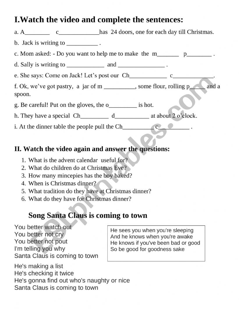 Christmas in Great Britain worksheet