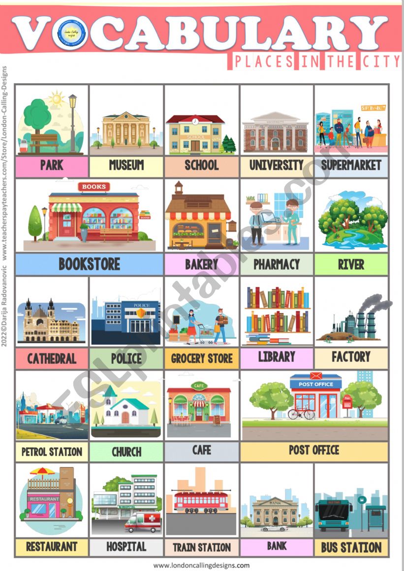 Places in the City Vocabulary worksheet
