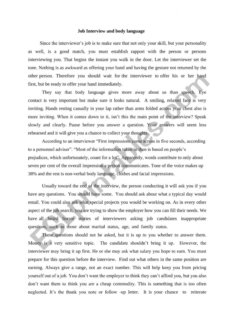 job interview worksheet