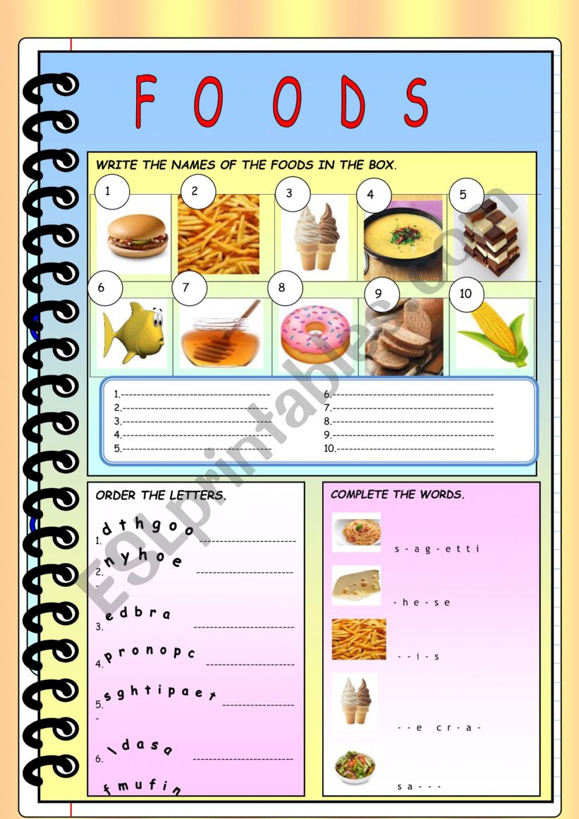 FOODS worksheet