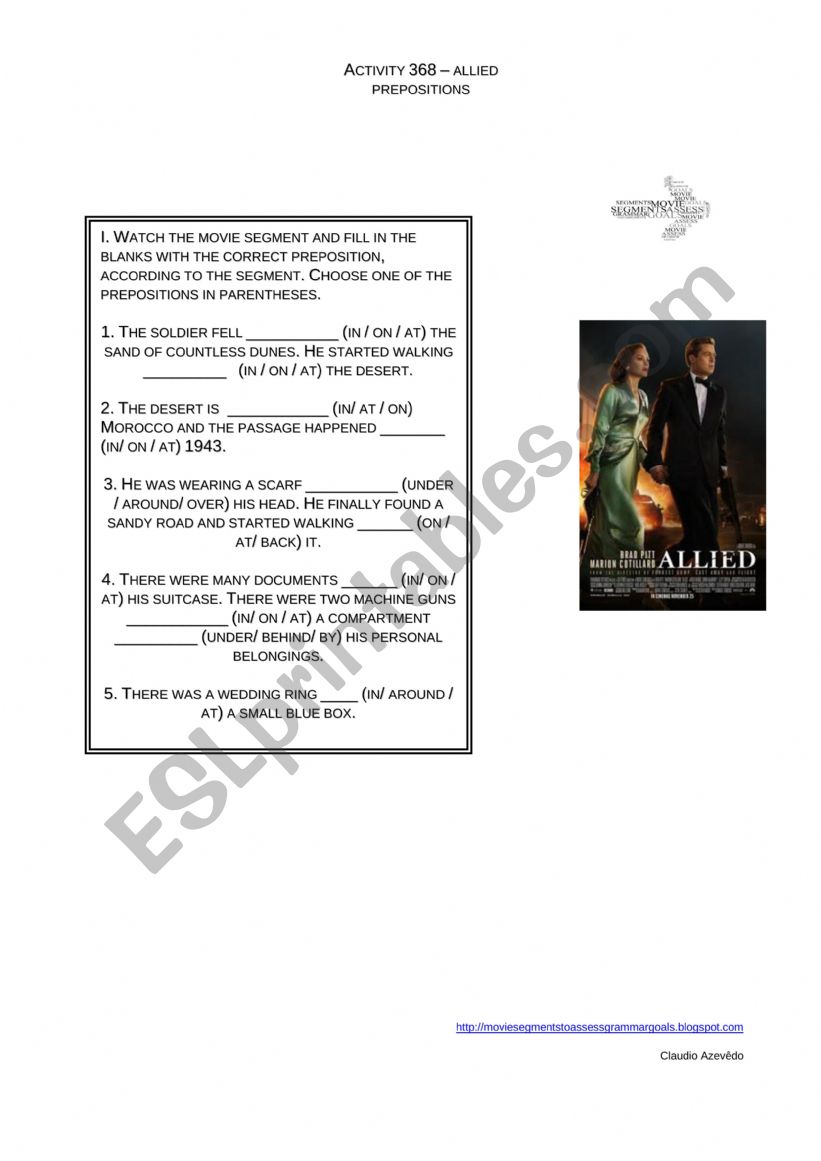 Prepositions worksheet