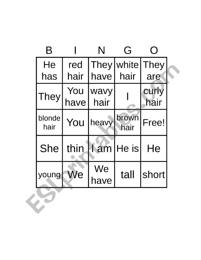 BINGO Describe a Person worksheet